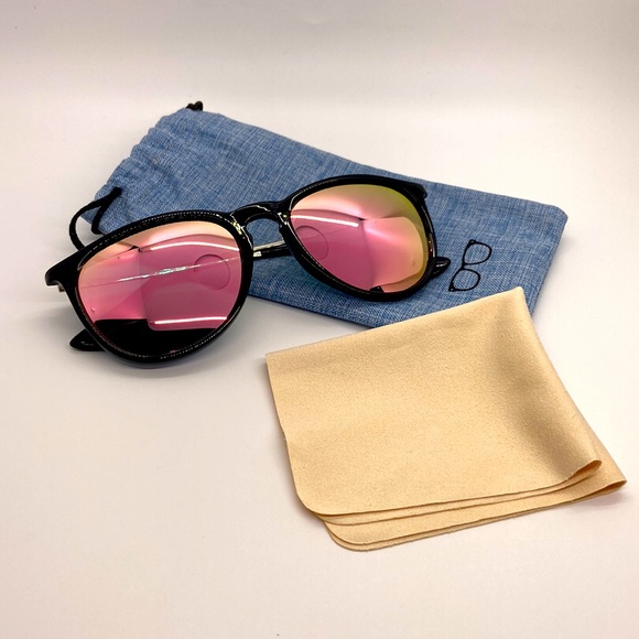 Sunglasses Pink Mirrored Lenses with Black & Silver Tone Frames. Polarized. - Picture 6 of 12